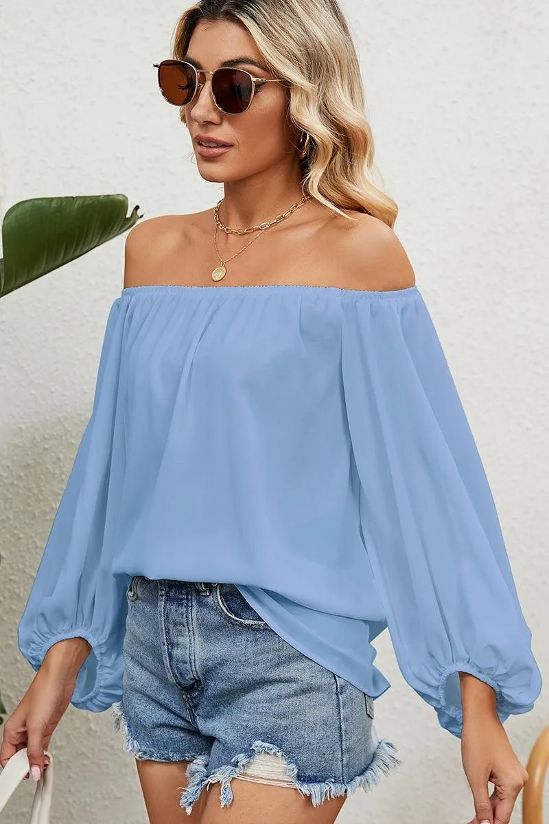 BALLON SLEEVE OFF SHOULDER CHIFFON BLOUSE