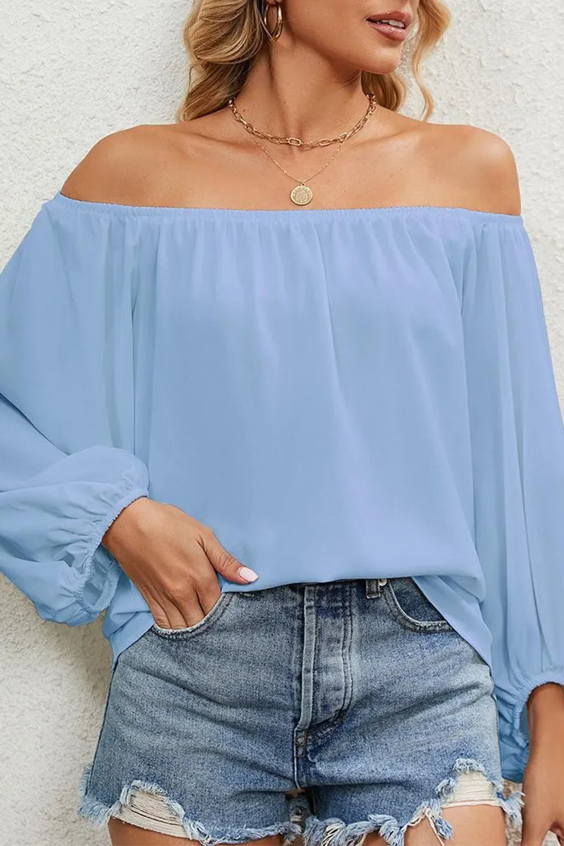 BALLON SLEEVE OFF SHOULDER CHIFFON BLOUSE
