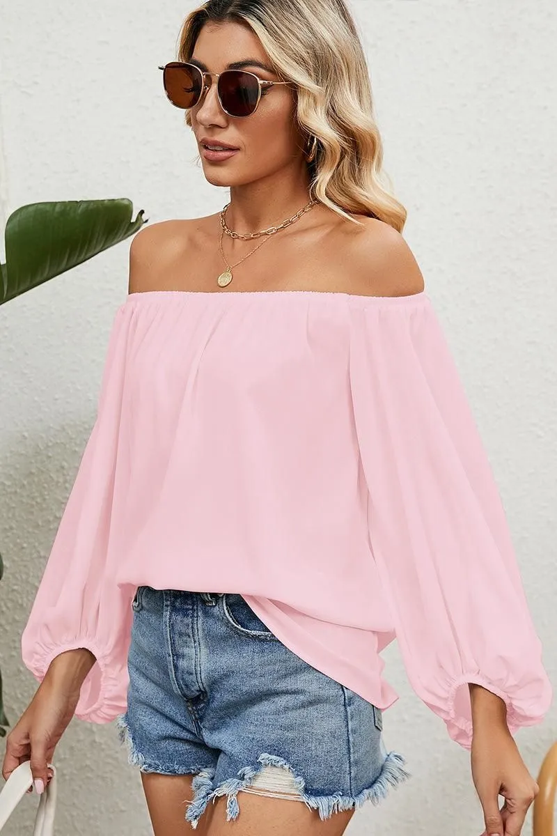 BALLON SLEEVE OFF SHOULDER CHIFFON BLOUSE