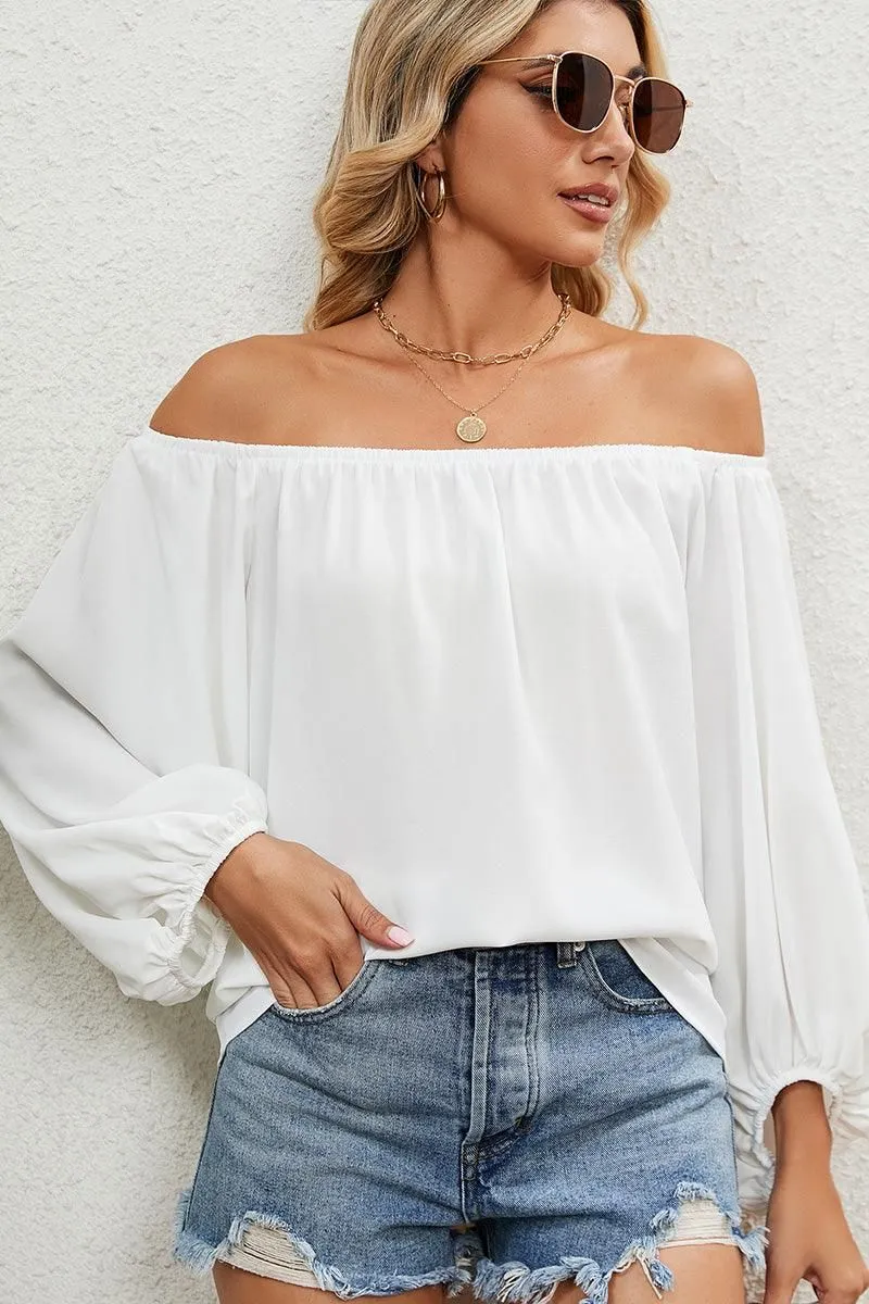 BALLON SLEEVE OFF SHOULDER CHIFFON BLOUSE