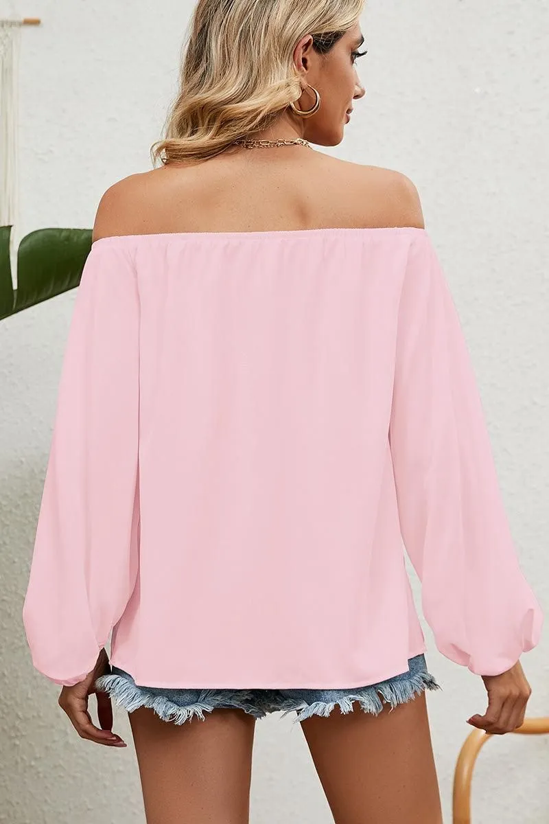 BALLON SLEEVE OFF SHOULDER CHIFFON BLOUSE