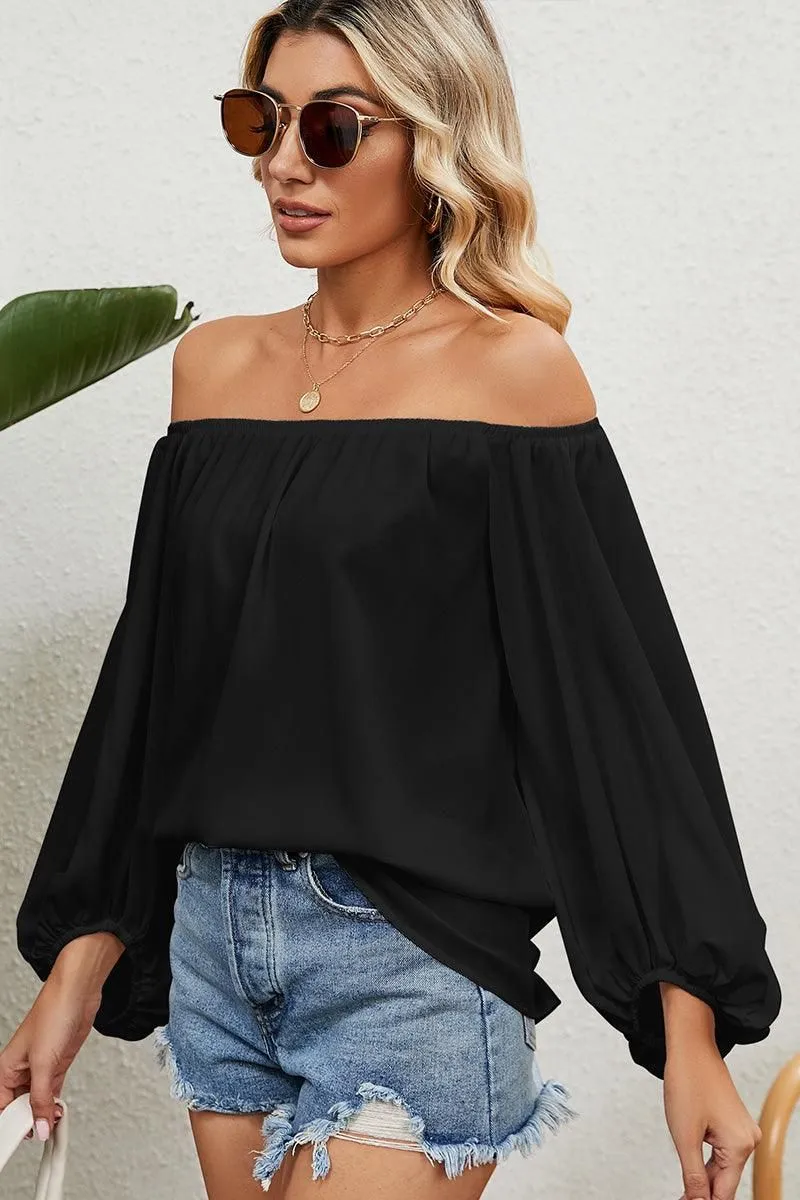 BALLON SLEEVE OFF SHOULDER CHIFFON BLOUSE