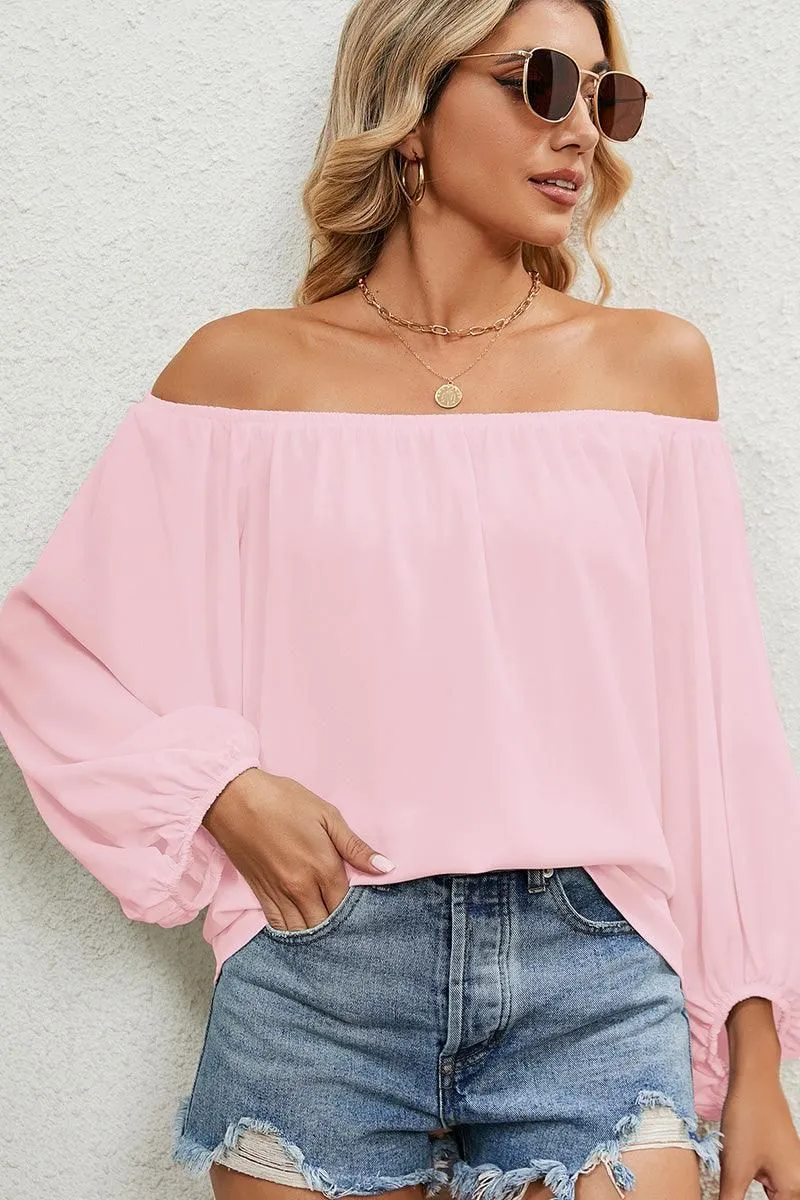 BALLON SLEEVE OFF SHOULDER CHIFFON BLOUSE