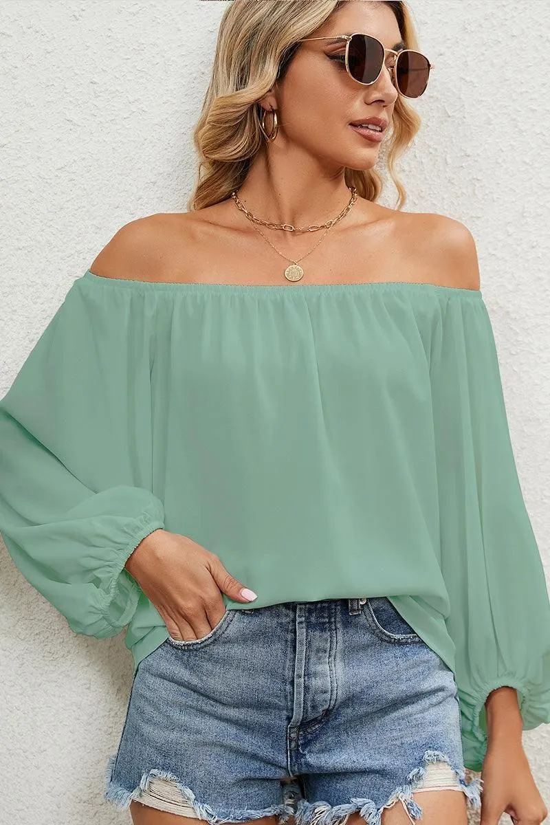 BALLON SLEEVE OFF SHOULDER CHIFFON BLOUSE