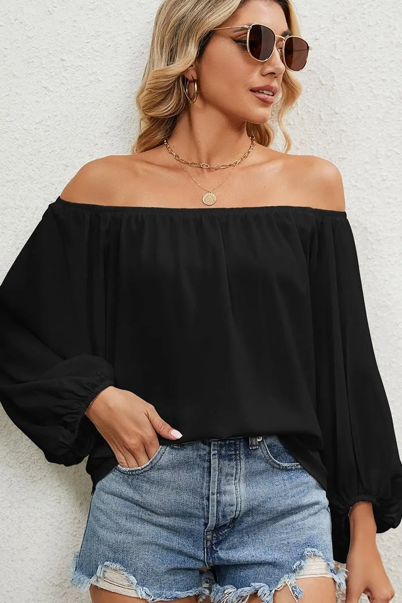 BALLON SLEEVE OFF SHOULDER CHIFFON BLOUSE