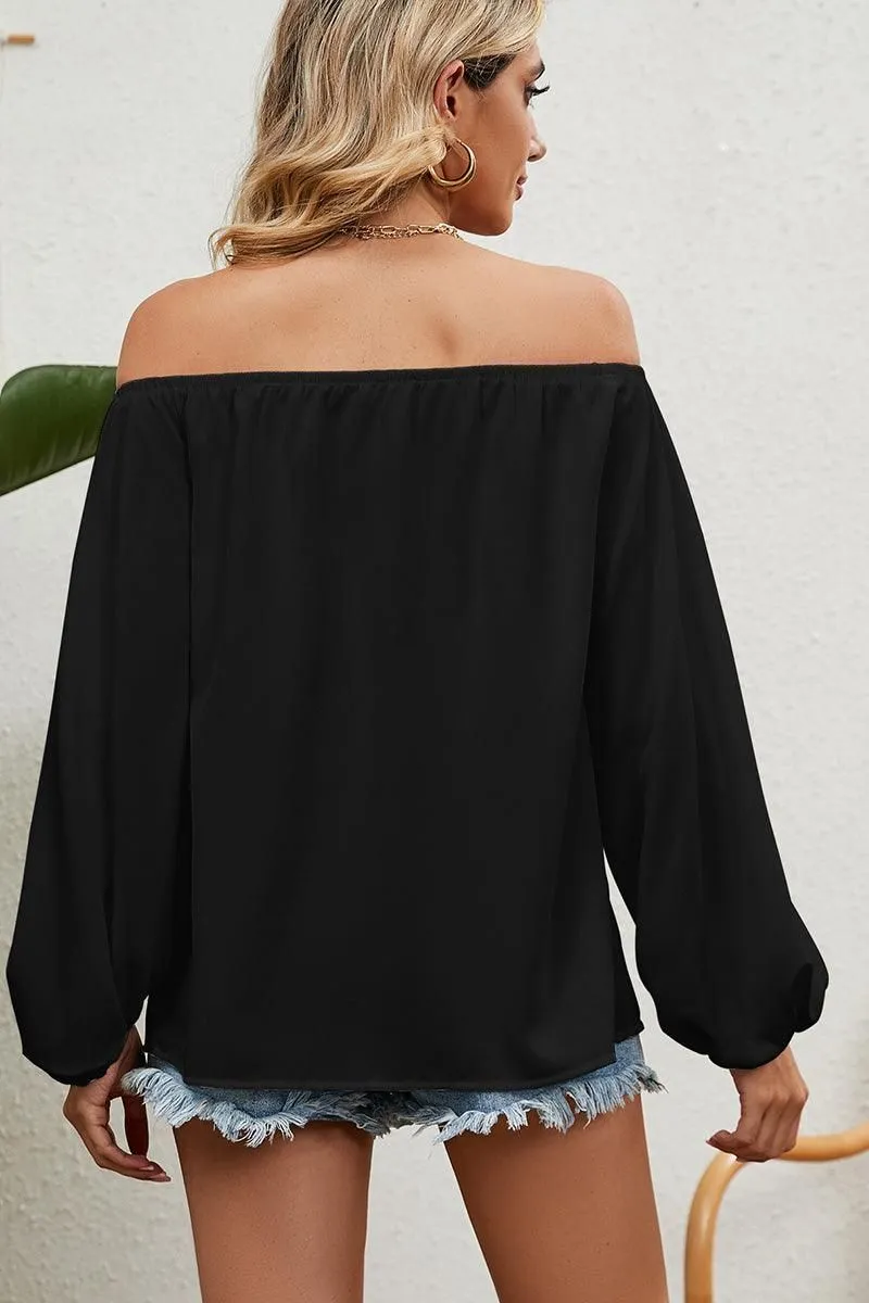 BALLON SLEEVE OFF SHOULDER CHIFFON BLOUSE