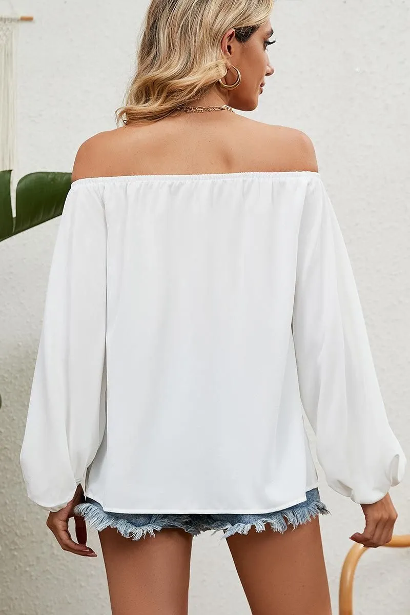 BALLON SLEEVE OFF SHOULDER CHIFFON BLOUSE