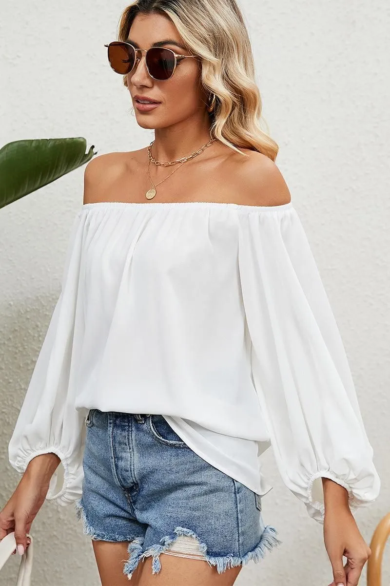 BALLON SLEEVE OFF SHOULDER CHIFFON BLOUSE
