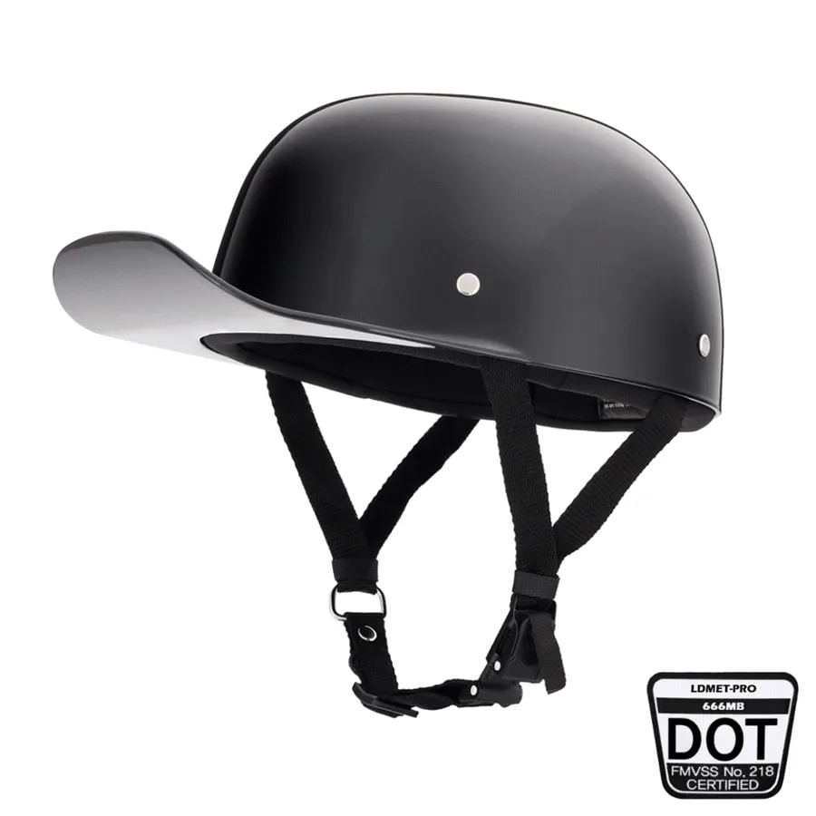 Baseball Cap DOT Motorcycle Helmet / Gloss Black