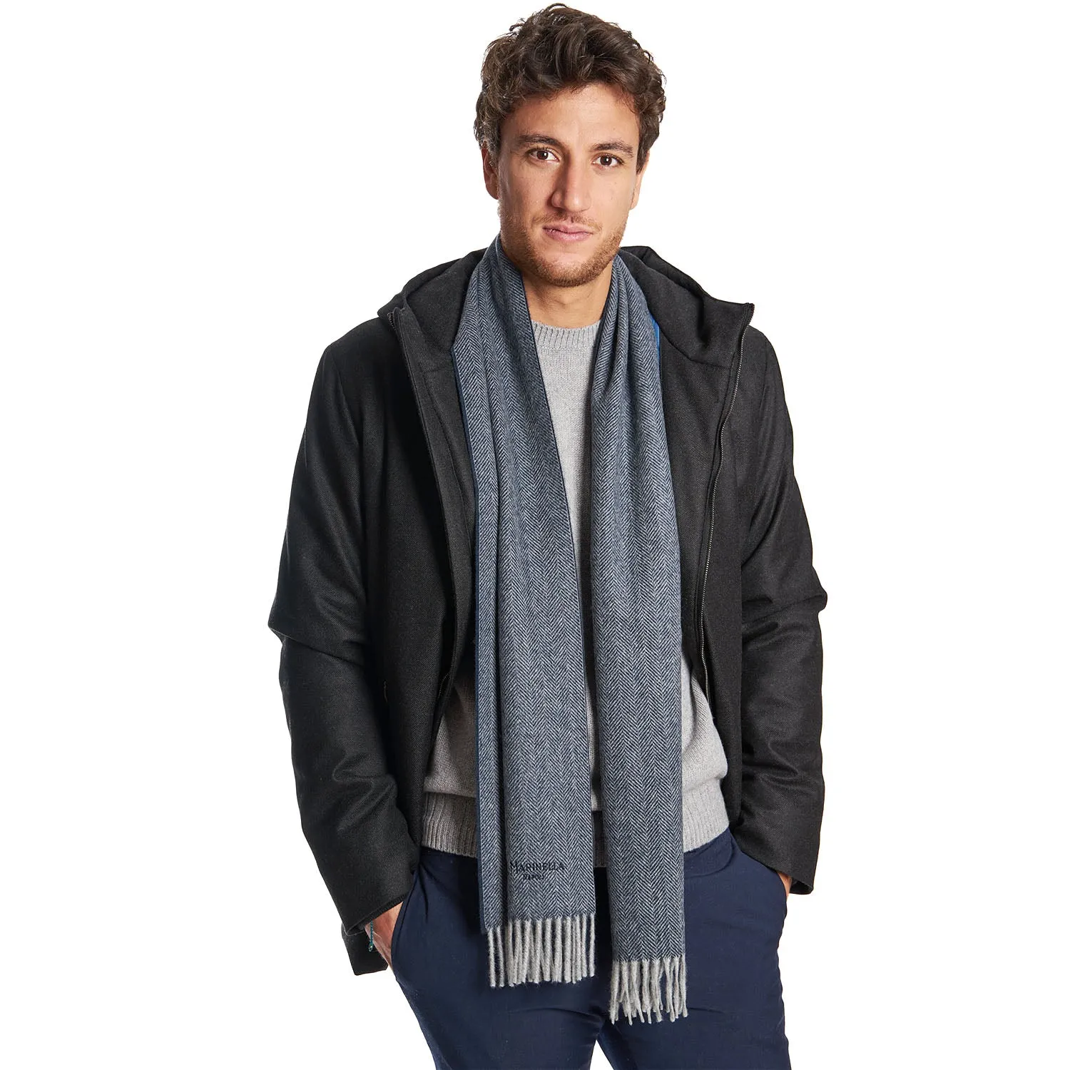 BLUE LIGHT PURE FRINGED SCARF