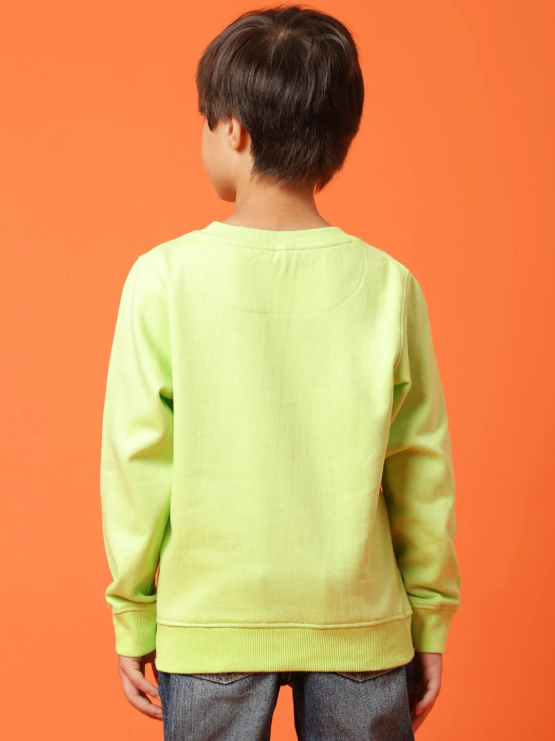 Boys Solid Neon green Cotton Full Sleeve Regular Fit Sweatshirt