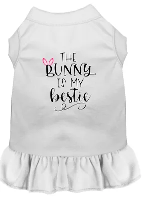 Bunny Is My Bestie Screen Print Dog Dress White Med (12)