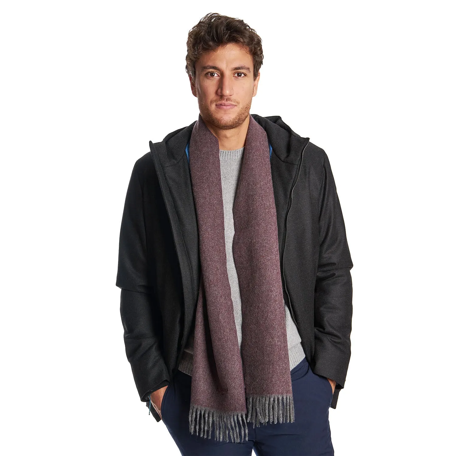 BURGUNDY AND GREY DOUBLE-FACED SCARF