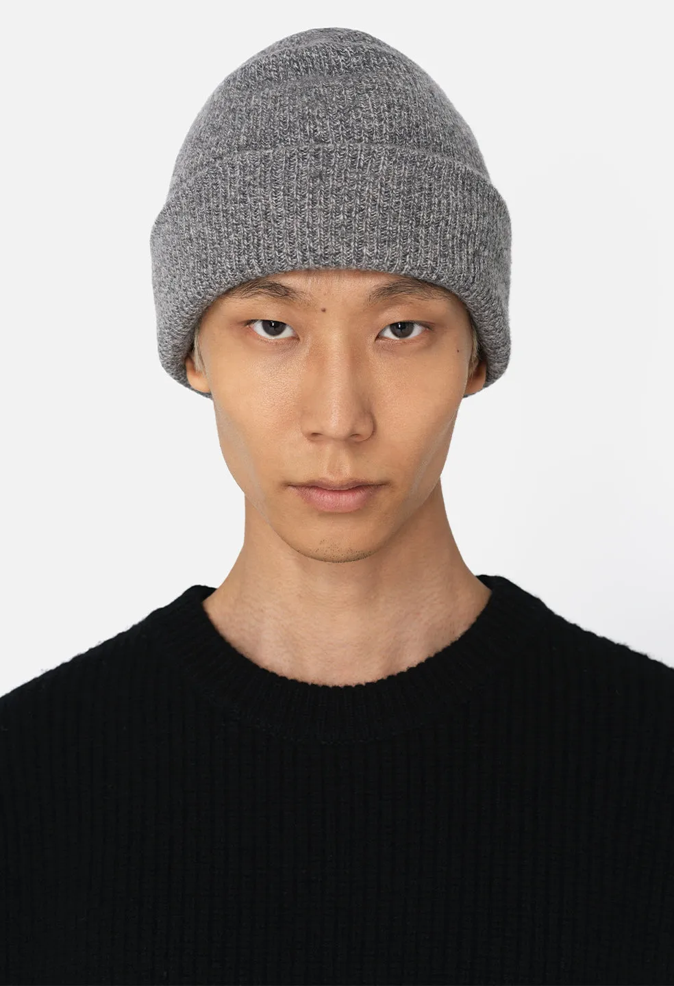 Cashmere Wool Rib Beanie / Heather Grey