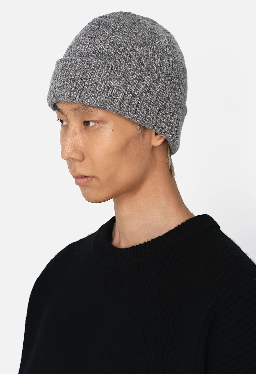 Cashmere Wool Rib Beanie / Heather Grey