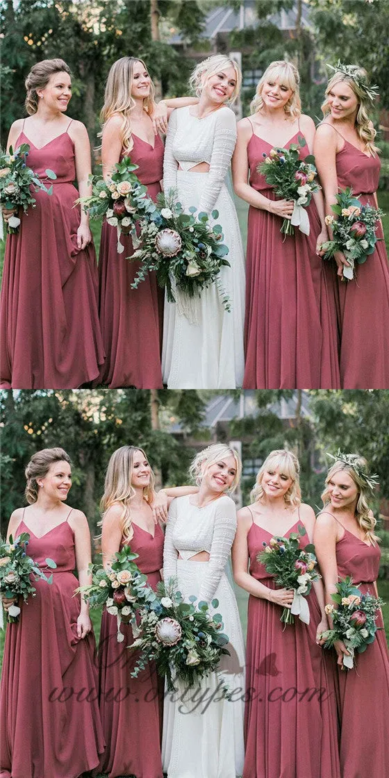 Charming A-Line Spaghetti Straps Dusty Rose Chiffon Bridesmaid Dresses, TYP1477