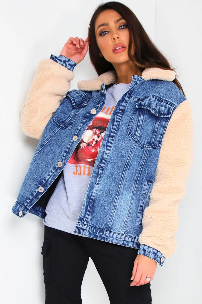 Courtney Blue Denim Contrast Teddy Fur Jacket