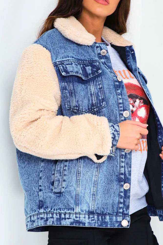 Courtney Blue Denim Contrast Teddy Fur Jacket