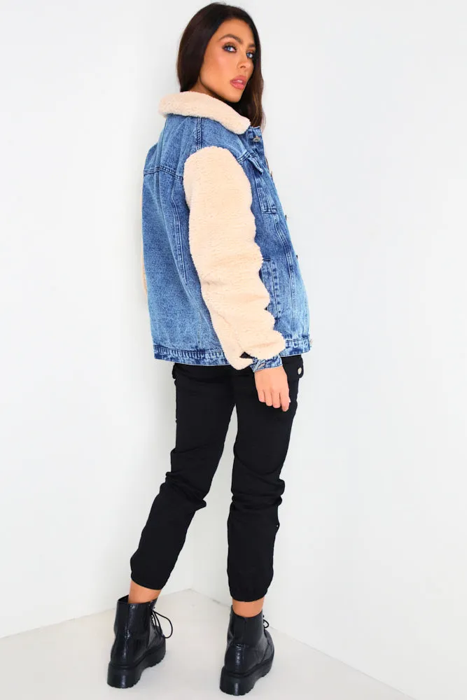 Courtney Blue Denim Contrast Teddy Fur Jacket