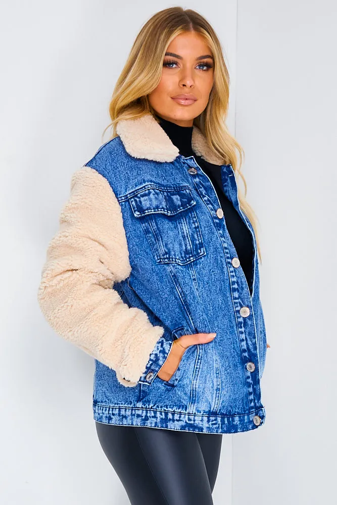 Courtney Blue Denim Contrast Teddy Fur Jacket
