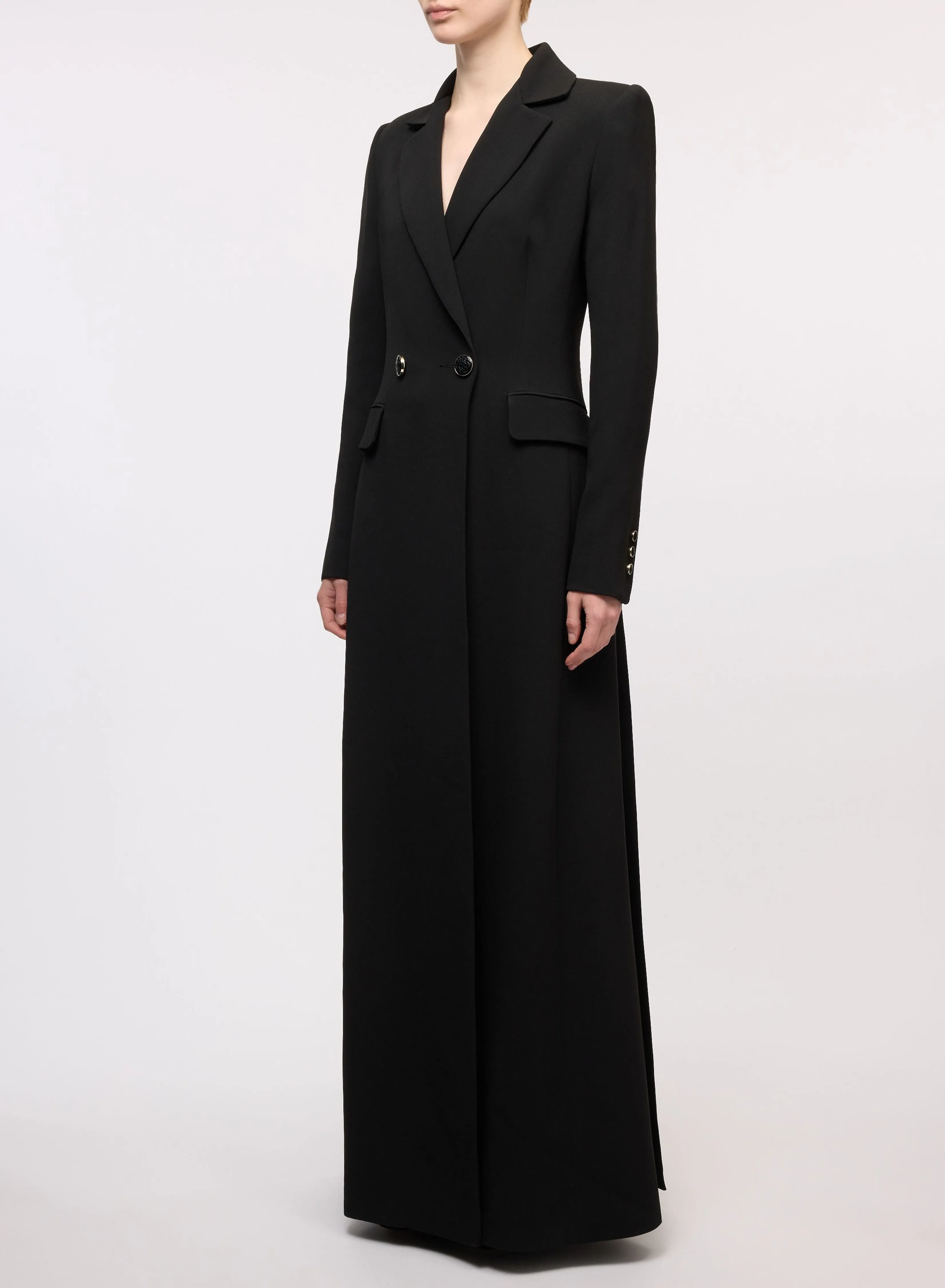 Double-Breasted Crepe Coat