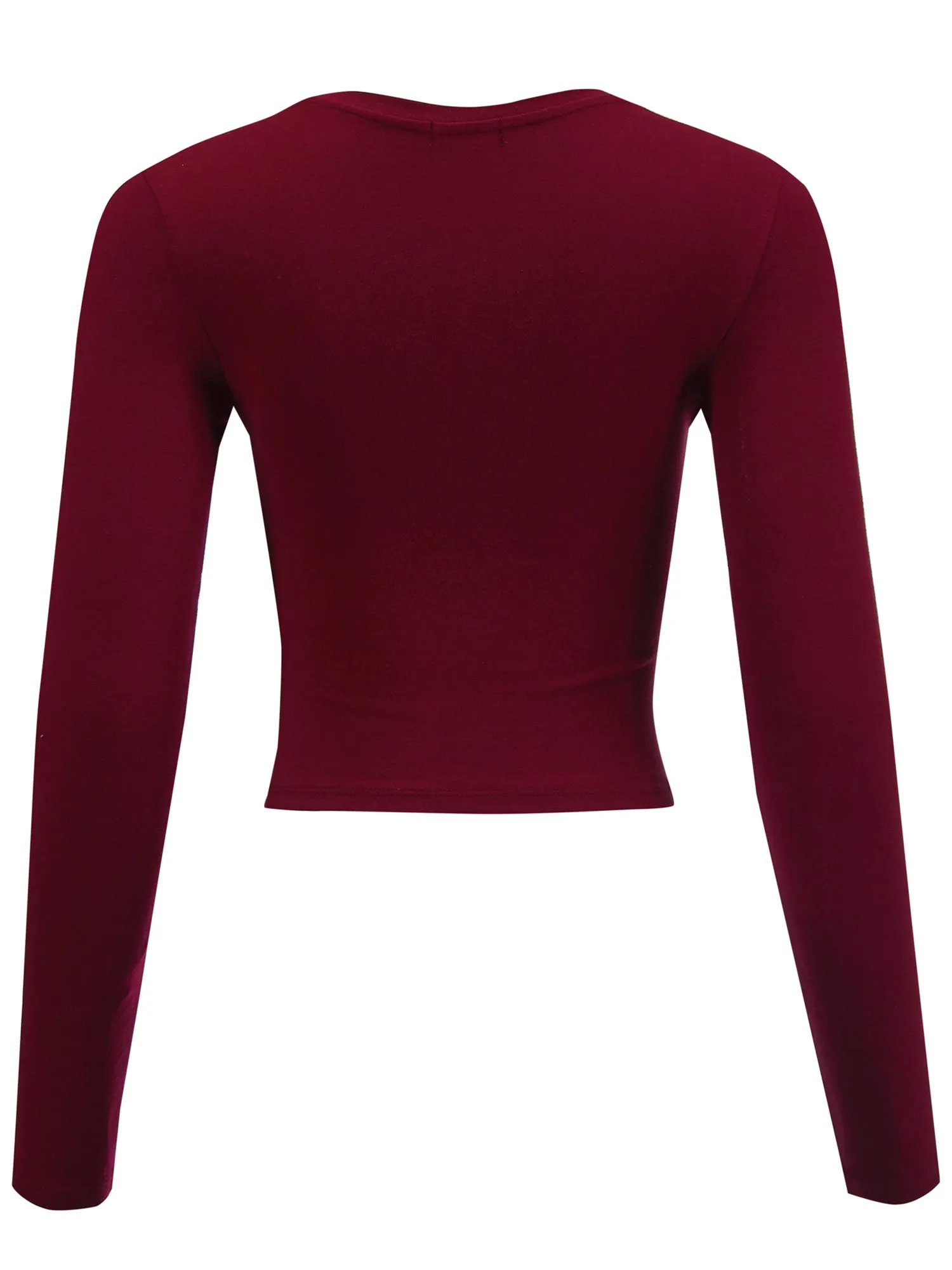 FashionMille Women Basic Casual Long Sleeve Stretch Solid Palin Crop Top Tee (FWT1085)