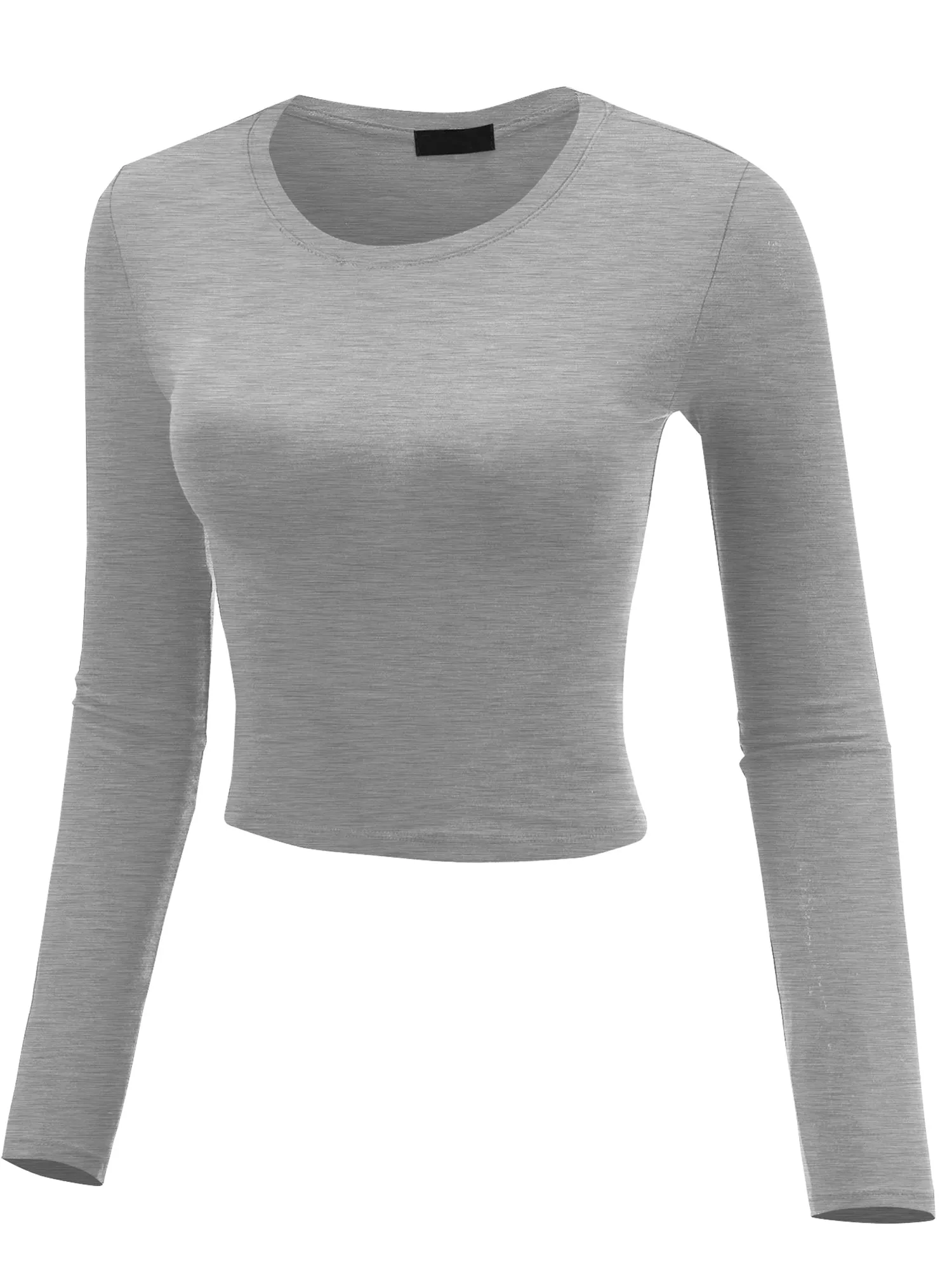 FashionMille Women Basic Casual Long Sleeve Stretch Solid Palin Crop Top Tee (FWT1085)