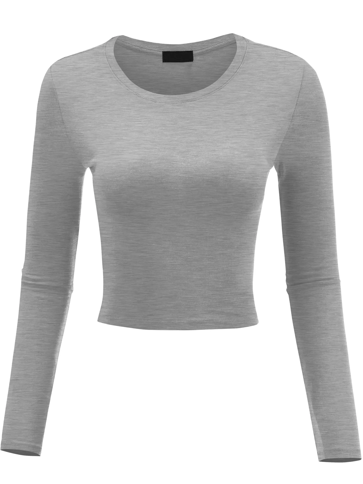 FashionMille Women Basic Casual Long Sleeve Stretch Solid Palin Crop Top Tee (FWT1085)