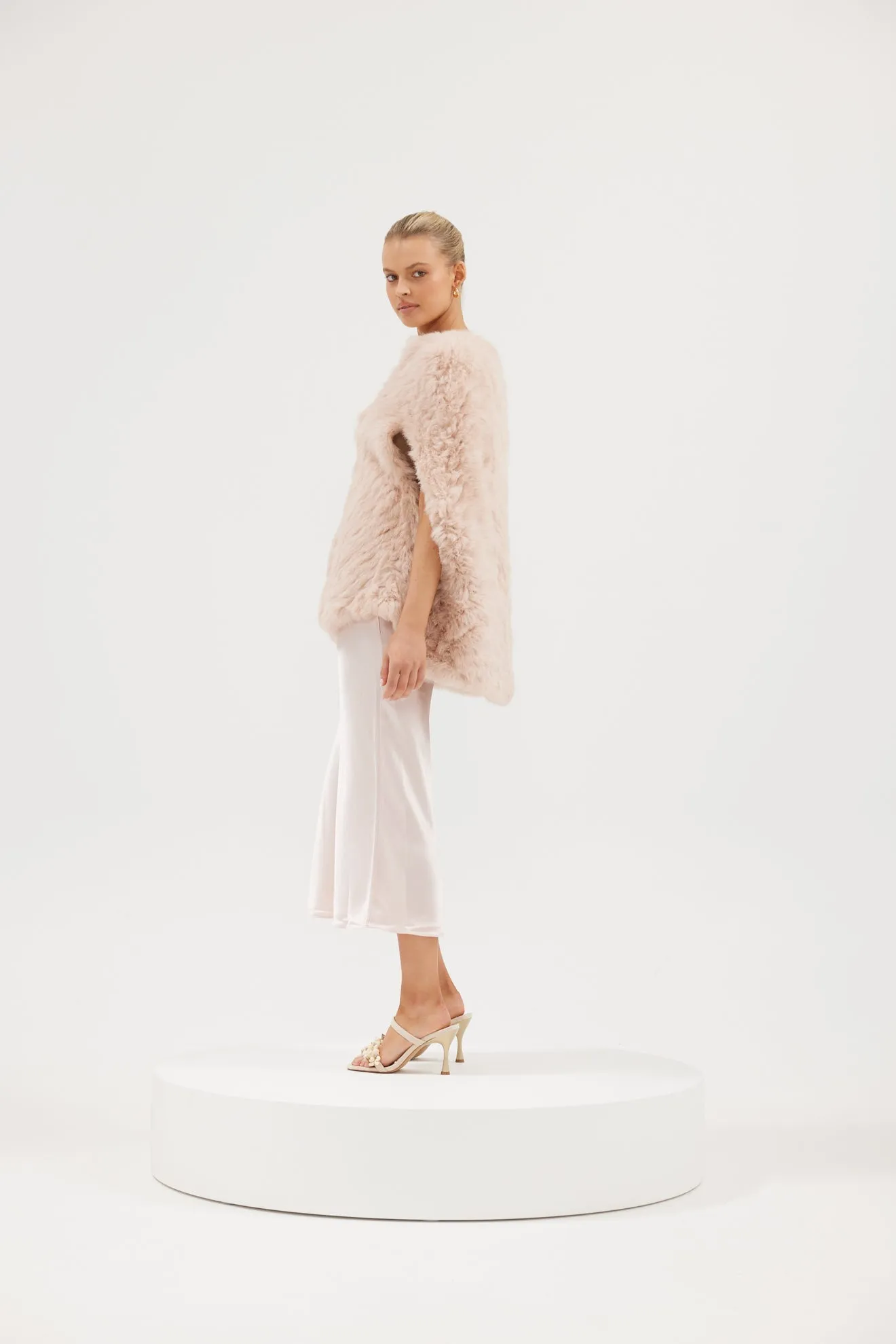 Franki Chevron Poncho - Soft Nude