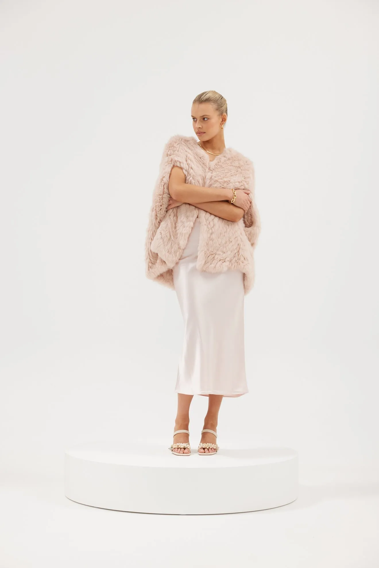 Franki Chevron Poncho - Soft Nude