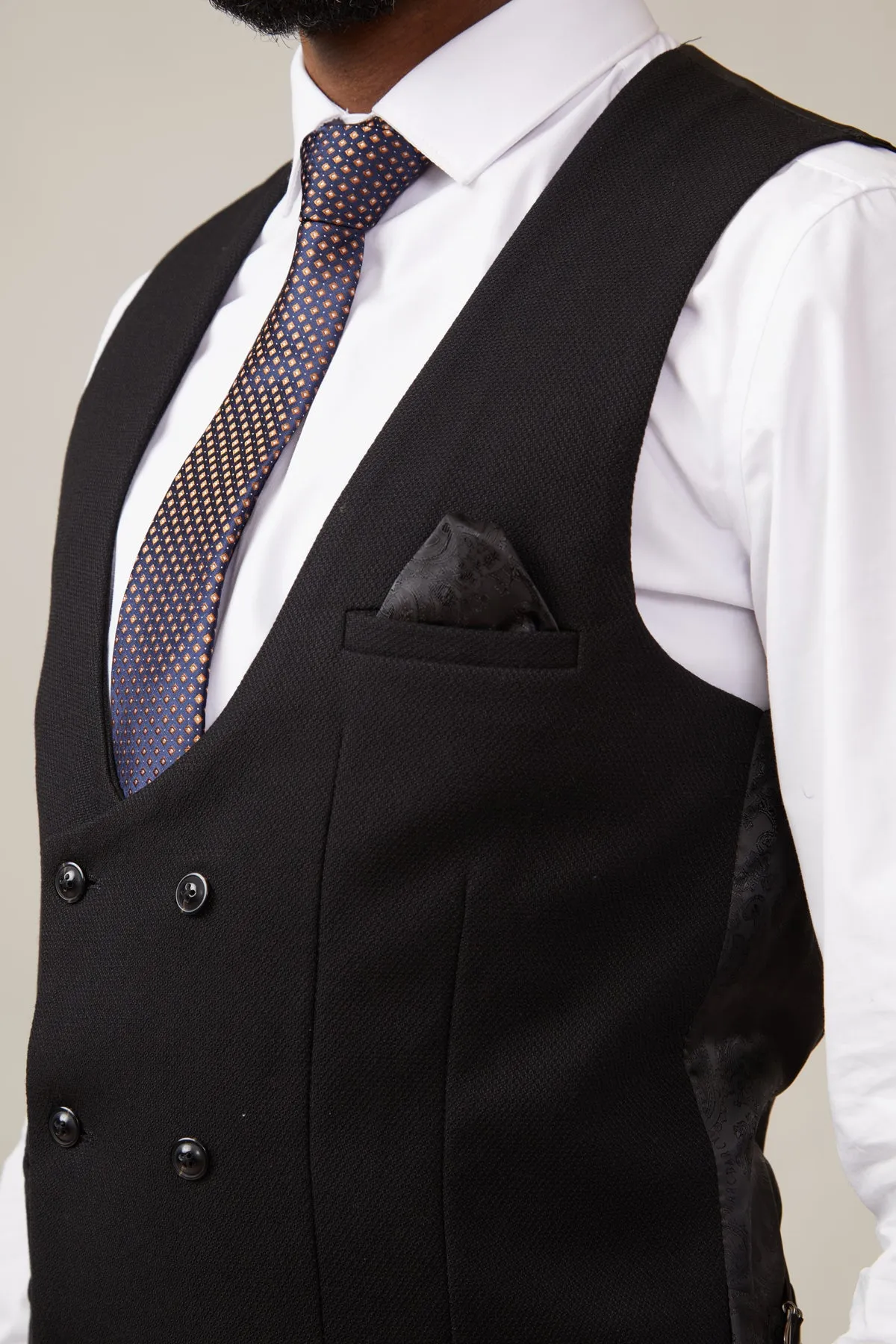KELVIN - Black Double Breasted Waistcoat