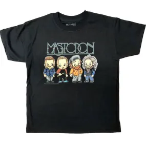 Optimized Title: Adorable Mastodon Kids T-Shirt - Cartoon Band Members Design for Young Rock Fans