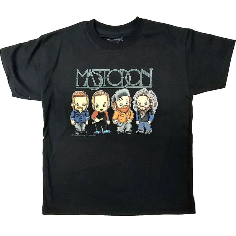 Optimized Title: Adorable Mastodon Kids T-Shirt - Cartoon Band Members Design for Young Rock Fans