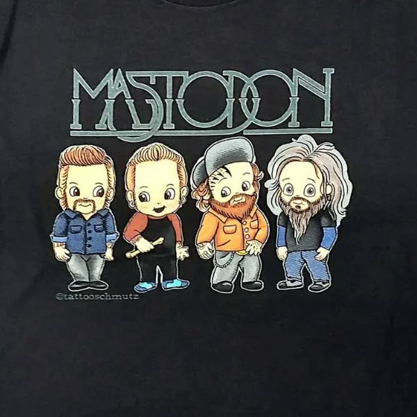 Optimized Title: Adorable Mastodon Kids T-Shirt - Cartoon Band Members Design for Young Rock Fans