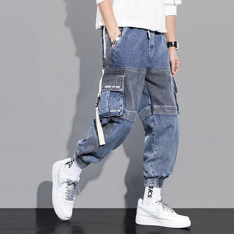 Men's Loose Hip-Hop Style Jeans - Gray-Blue