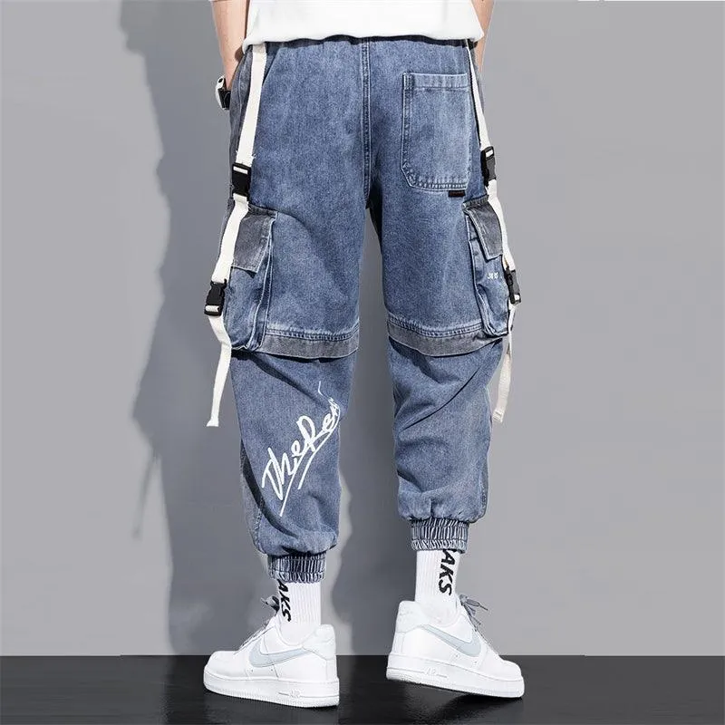 Men's Loose Hip-Hop Style Jeans - Gray-Blue