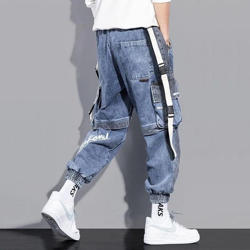 Men's Loose Hip-Hop Style Jeans - Gray-Blue