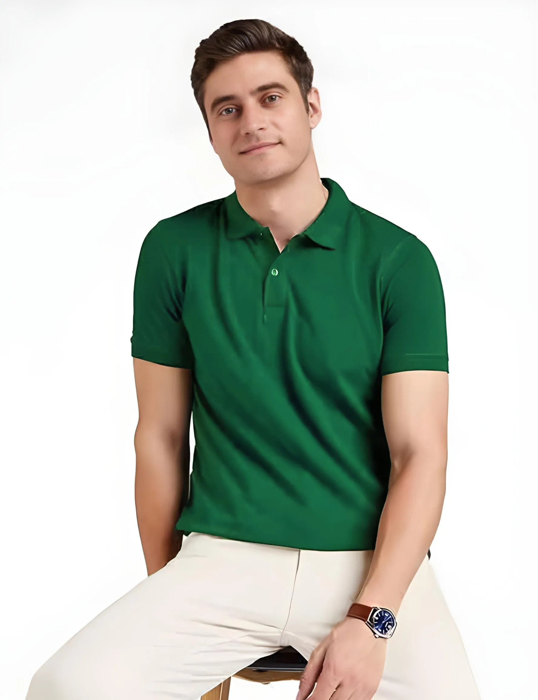 Men's Regular Fit Polo Neck Half Sleeve Solid Uniform T-Shirt | Polo T-Shirt for Men (Light Leaf Green)