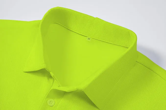 Men's Regular Fit Polo Neck Half Sleeve Solid Uniform T-Shirt | Polo T-Shirt for Men (Lime Green)