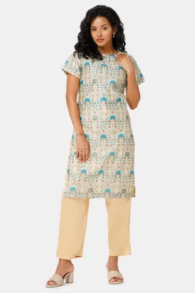 Mythri Boat Neck Short Sleeve Straight Kurti  - Blue -  KU57