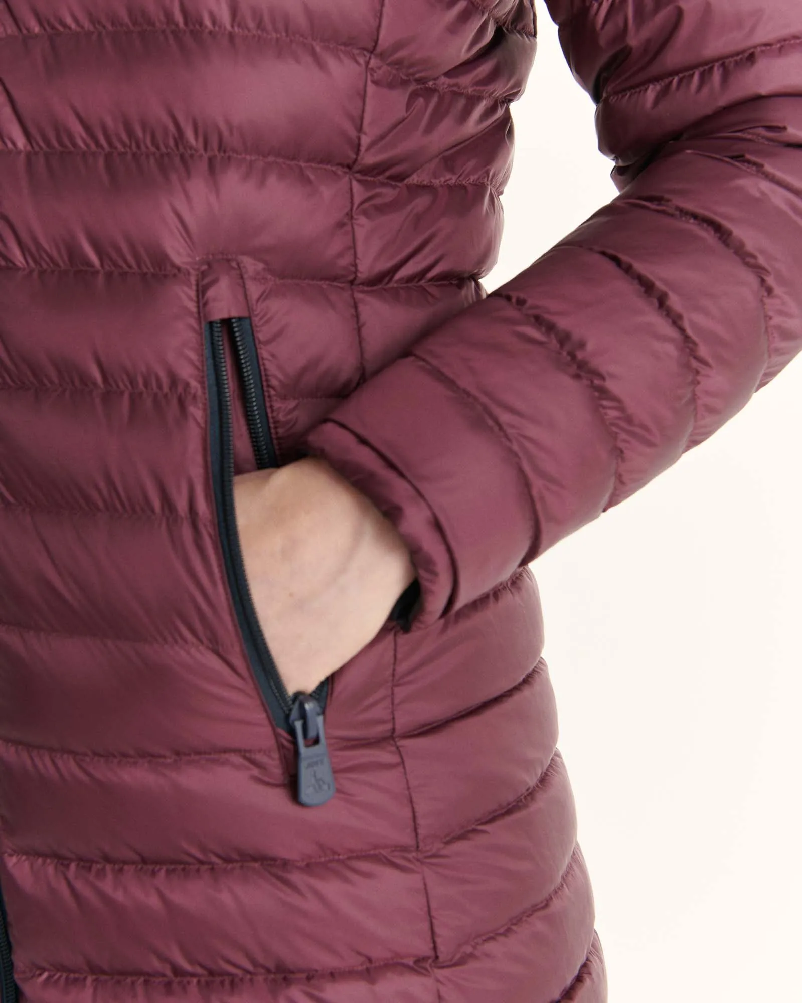 Navy/Aubergine Moscou reversible mid-length puffer jacket