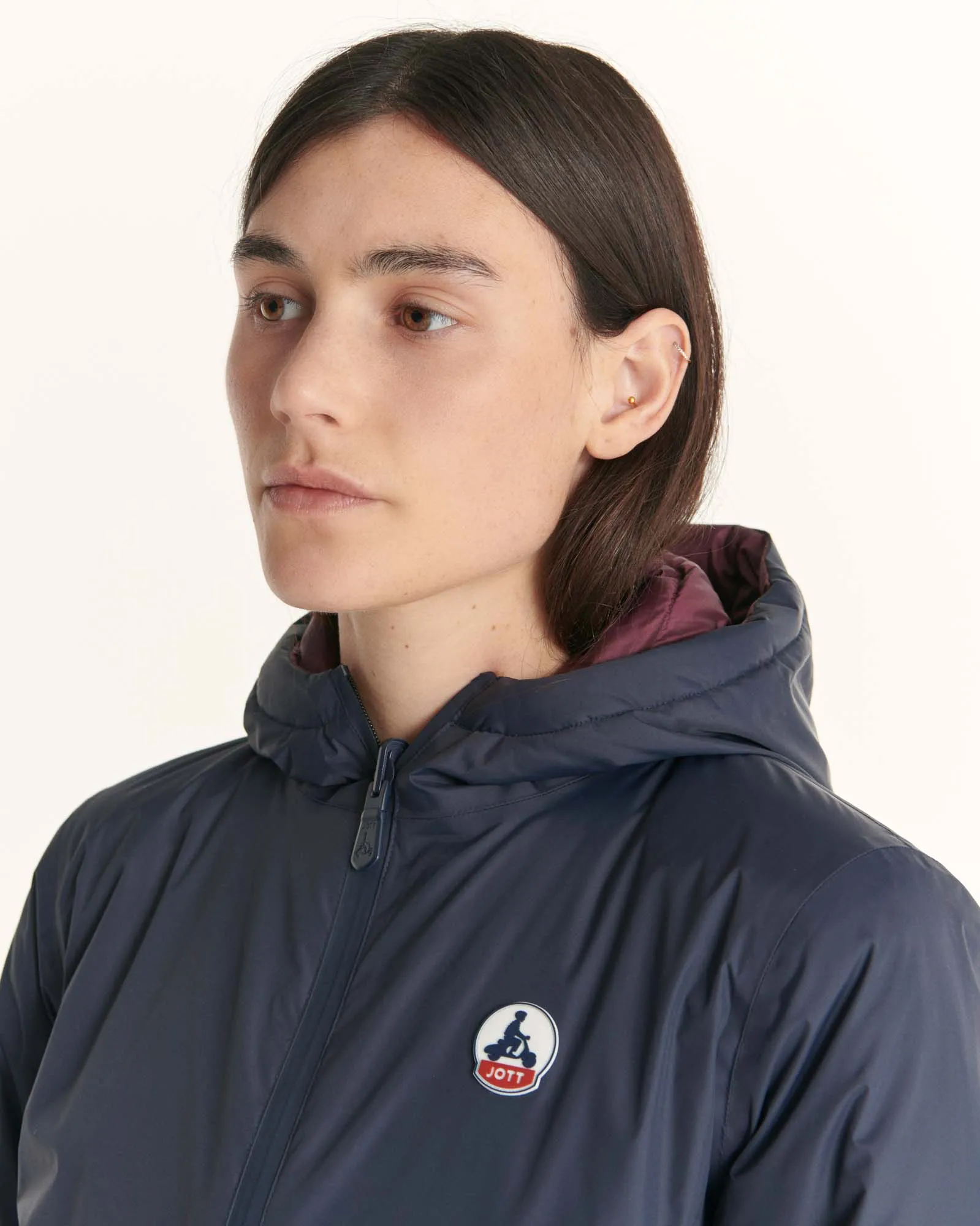 Navy/Aubergine Moscou reversible mid-length puffer jacket