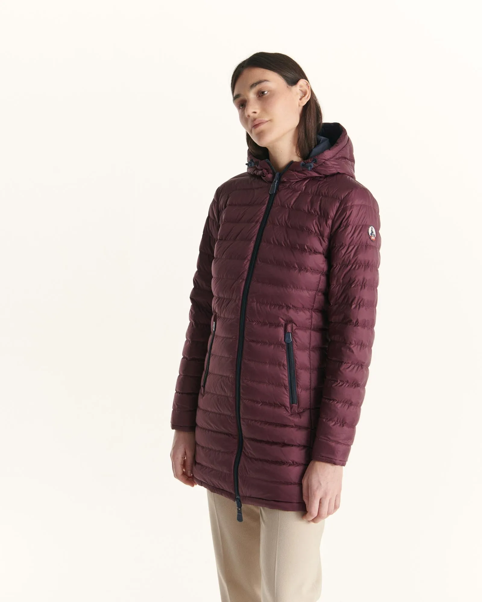 Navy/Aubergine Moscou reversible mid-length puffer jacket