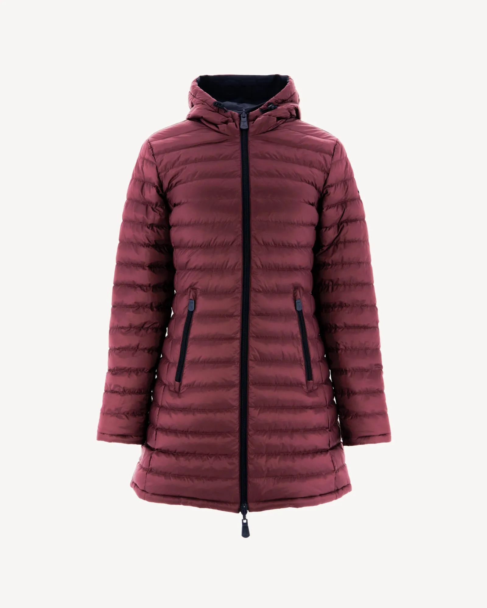 Navy/Aubergine Moscou reversible mid-length puffer jacket