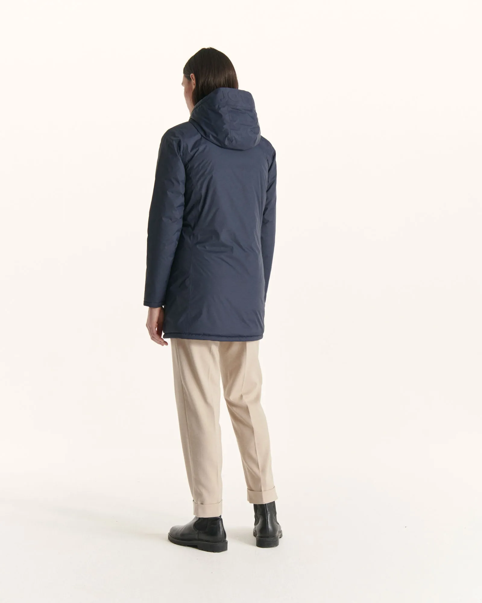 Navy/Aubergine Moscou reversible mid-length puffer jacket