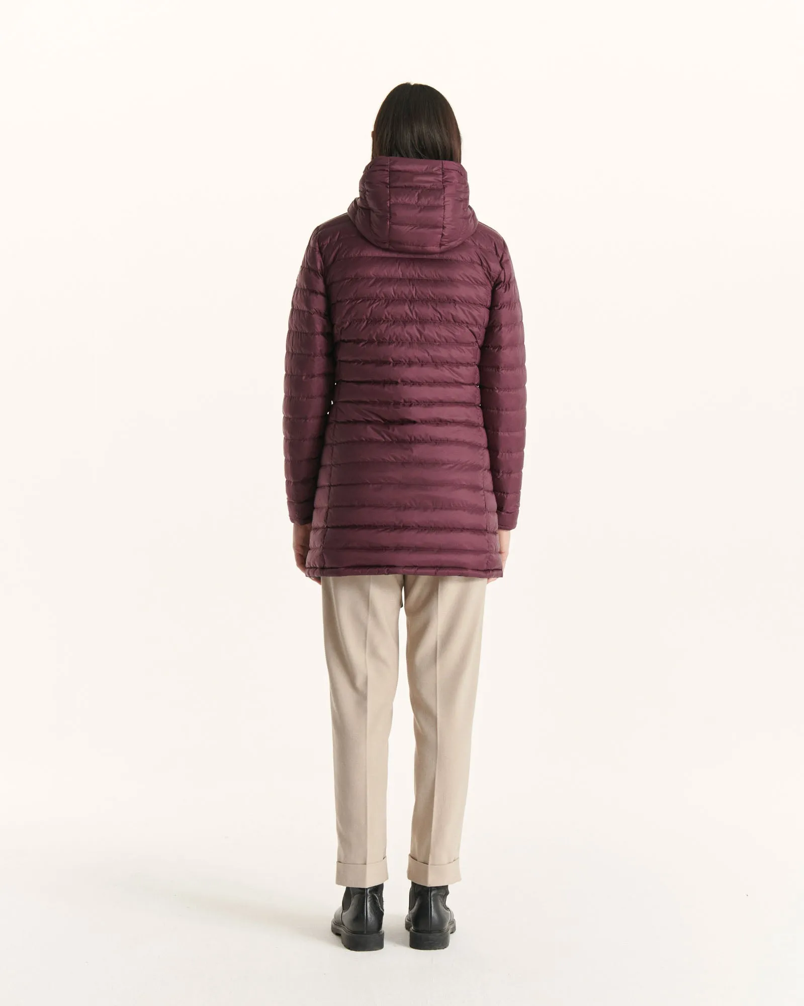 Navy/Aubergine Moscou reversible mid-length puffer jacket