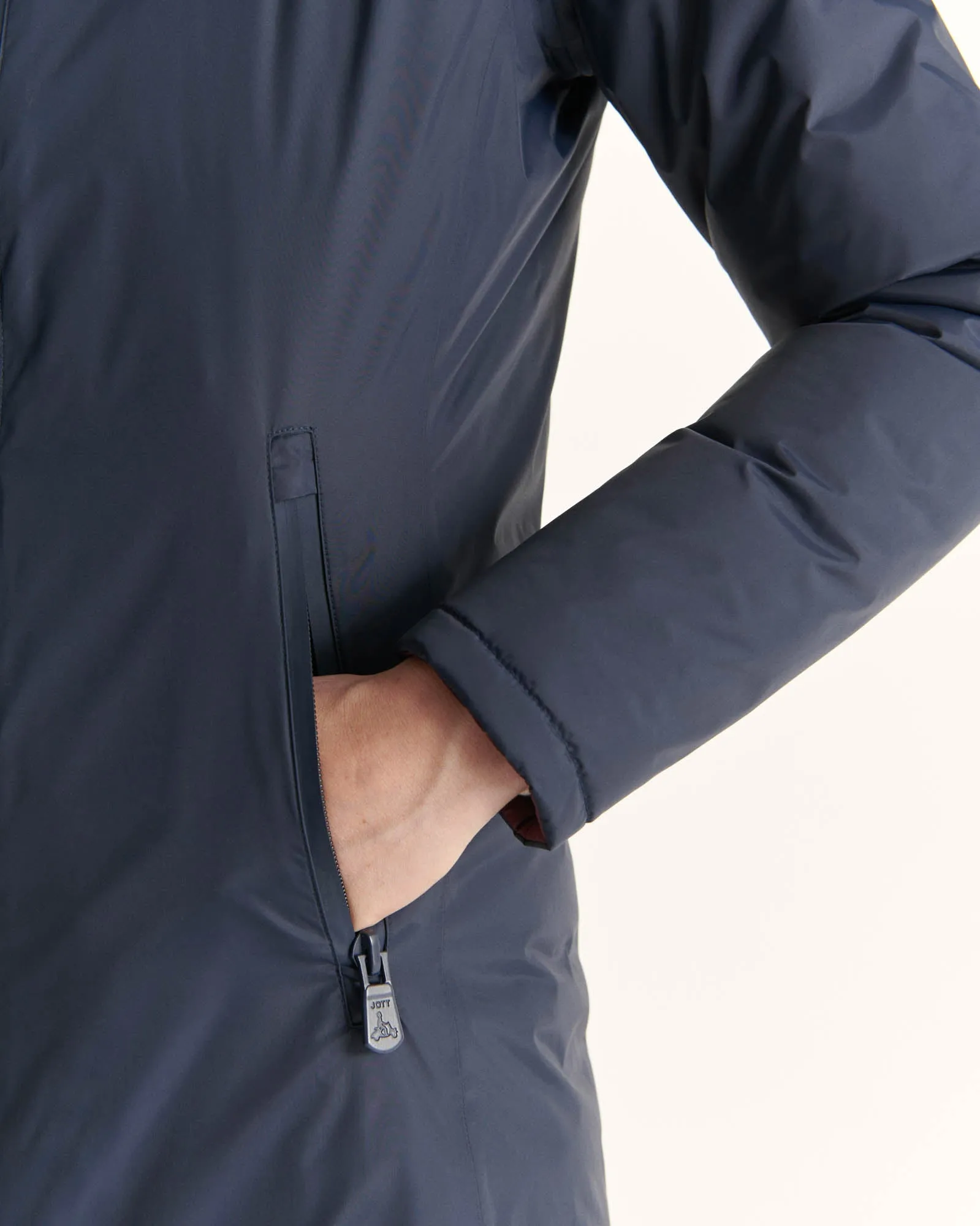 Navy/Aubergine Moscou reversible mid-length puffer jacket