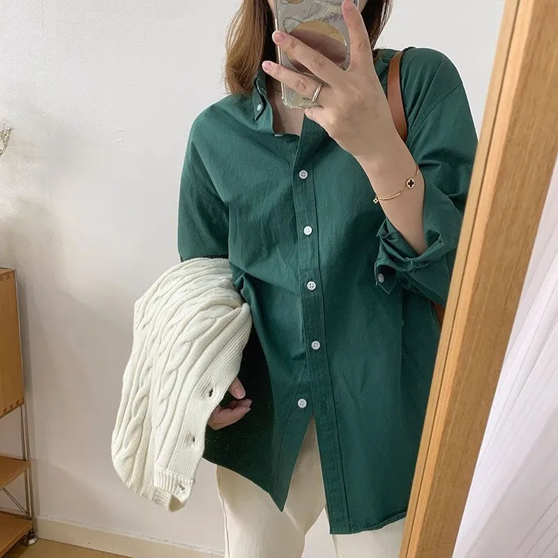 Oversized Relaxed Long Sleeve Button Front Shirt Womens