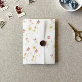 Pink and Yellow Poppy Floral Vellum Wrap | A7 or A6 | Set of 10