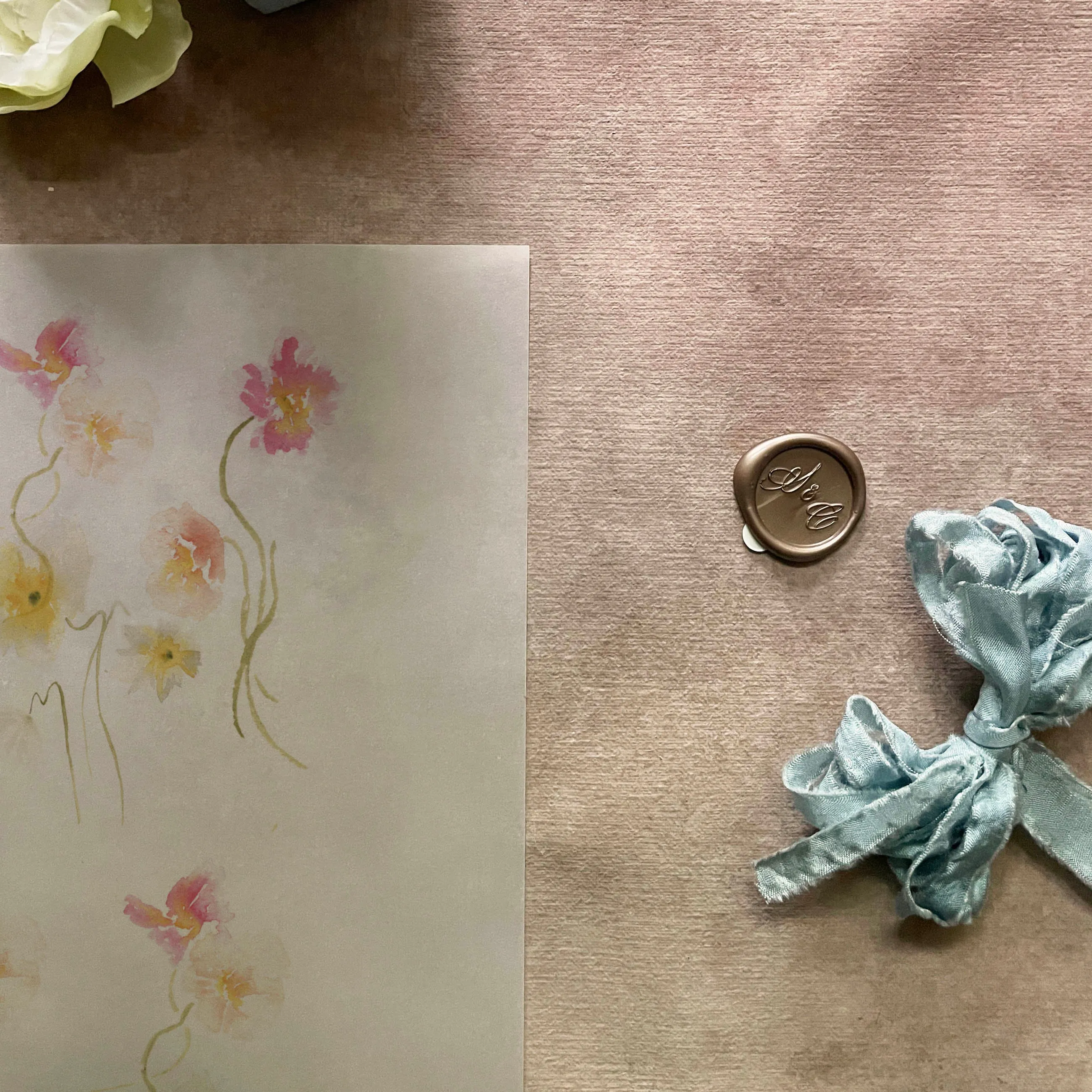 Pink and Yellow Poppy Floral Vellum Wrap | A7 or A6 | Set of 10